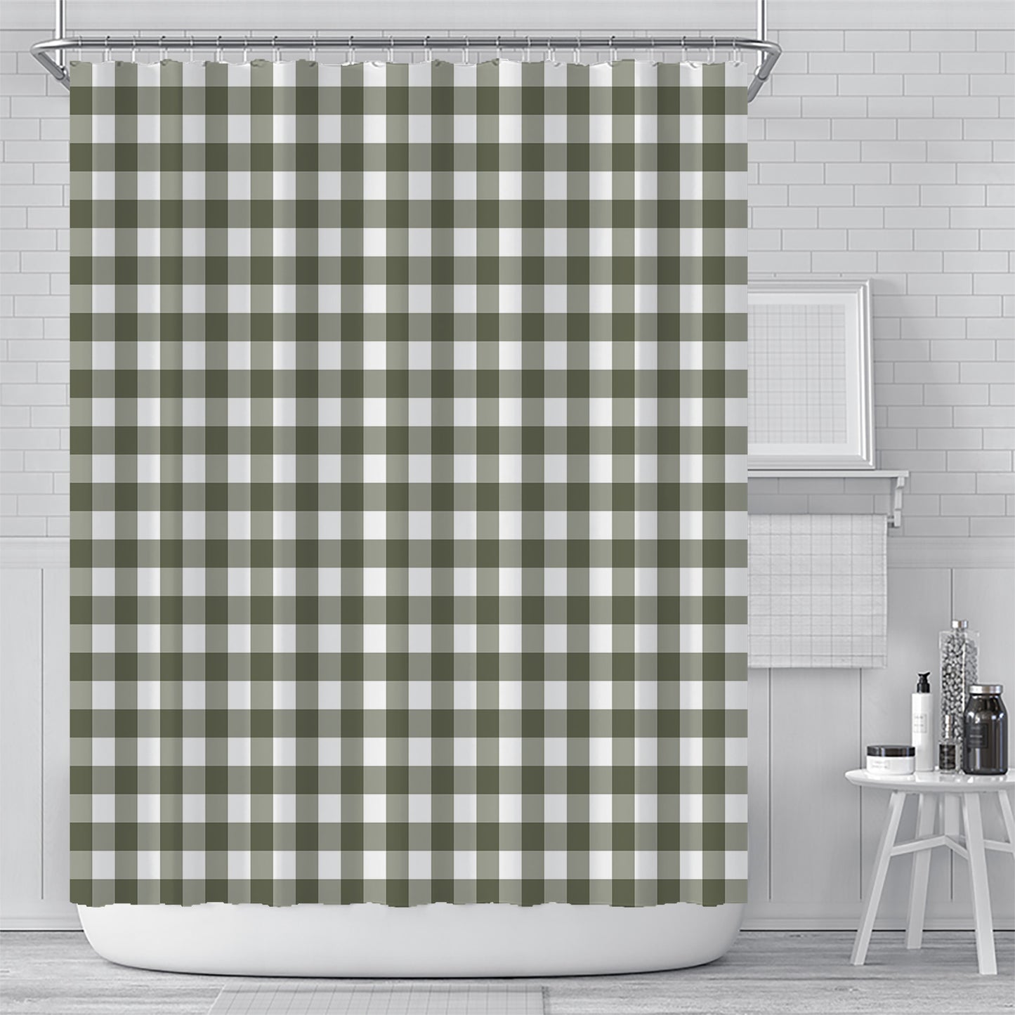 Green Plaid Shower Curtain
