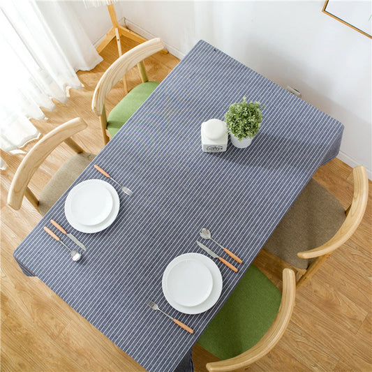 Navy Striped Cotton Table Cloth