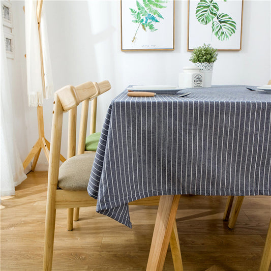Navy Striped Cotton Table Cloth