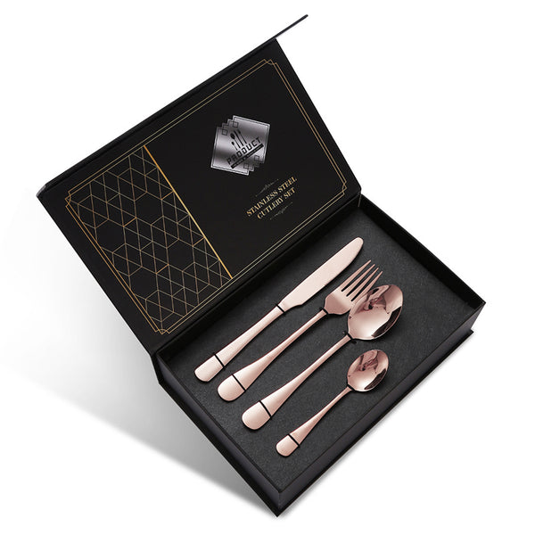 Flat Rose Gold Utensils 24 Piece Set
