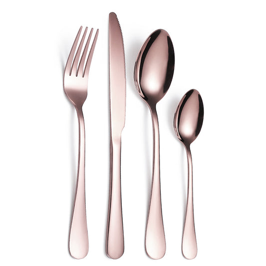 Flat Rose Gold Utensils 24 Piece Set