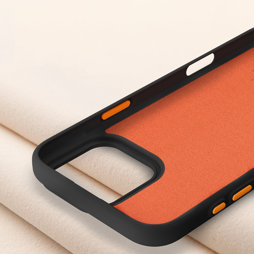 Black & Orange Faux Leather MagSafe Case (iPhone 17 Pro)