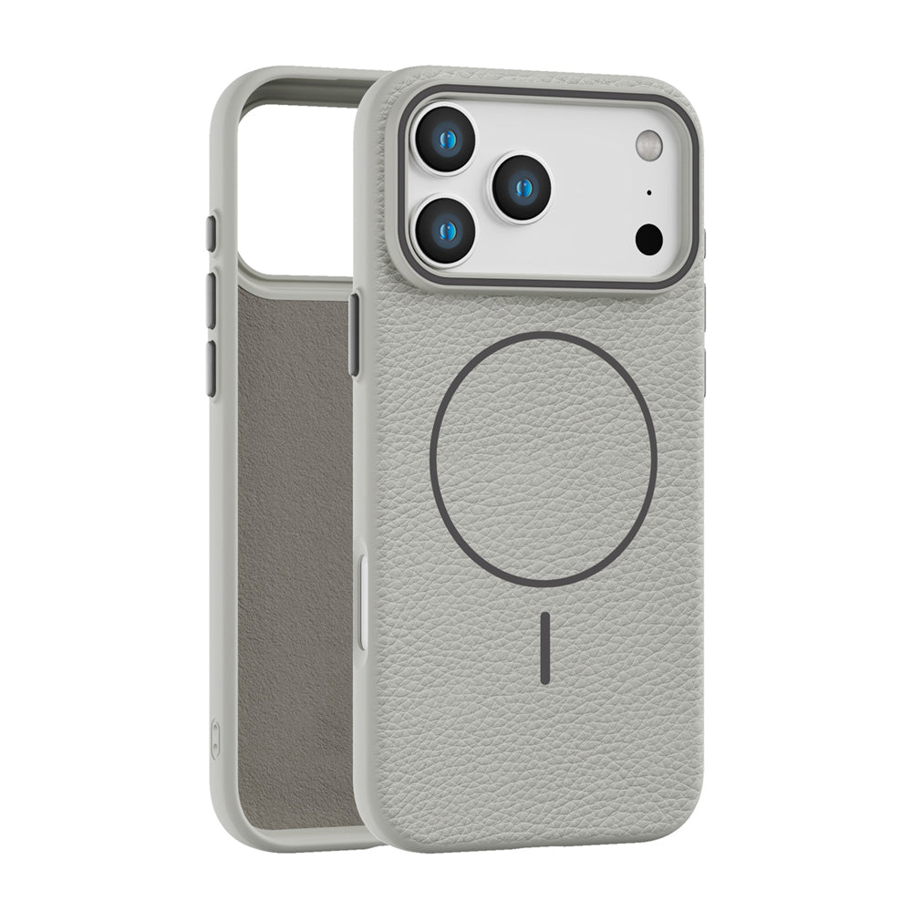 Grey Faux Leather MagSafe Case (iPhone 17 Pro)