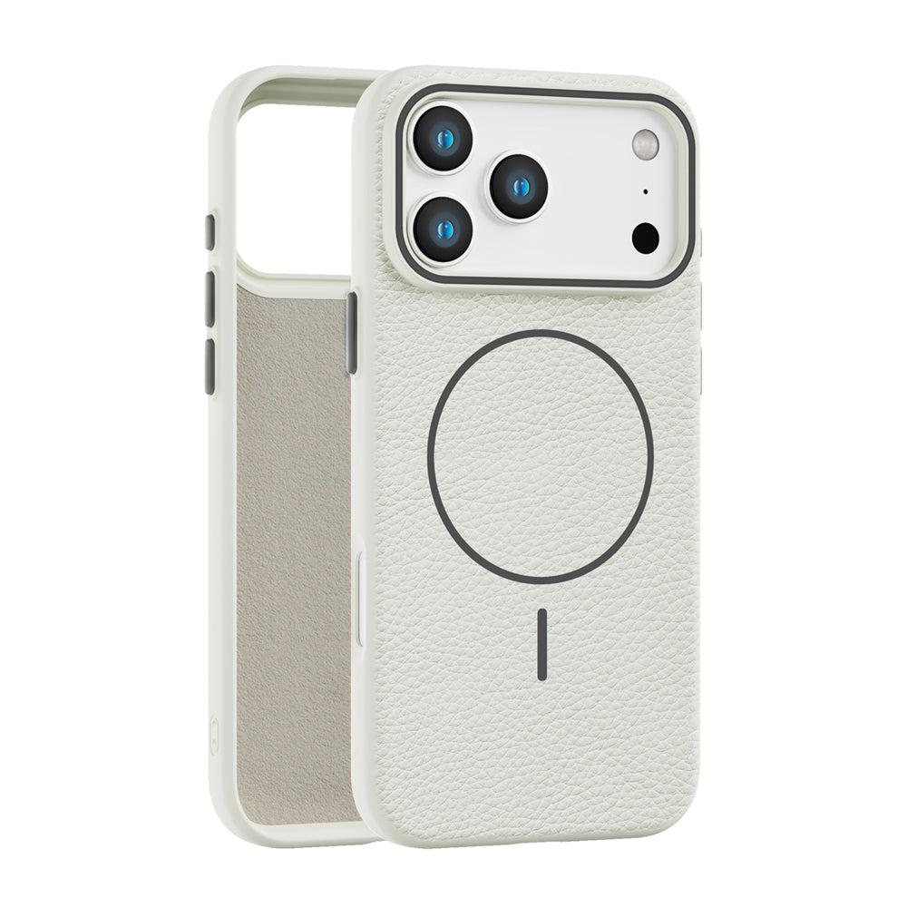 White Faux Leather MagSafe Case (iPhone 17 Pro)