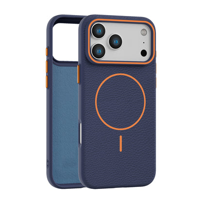 Navy Faux Leather MagSafe Case (iPhone 17 Pro)