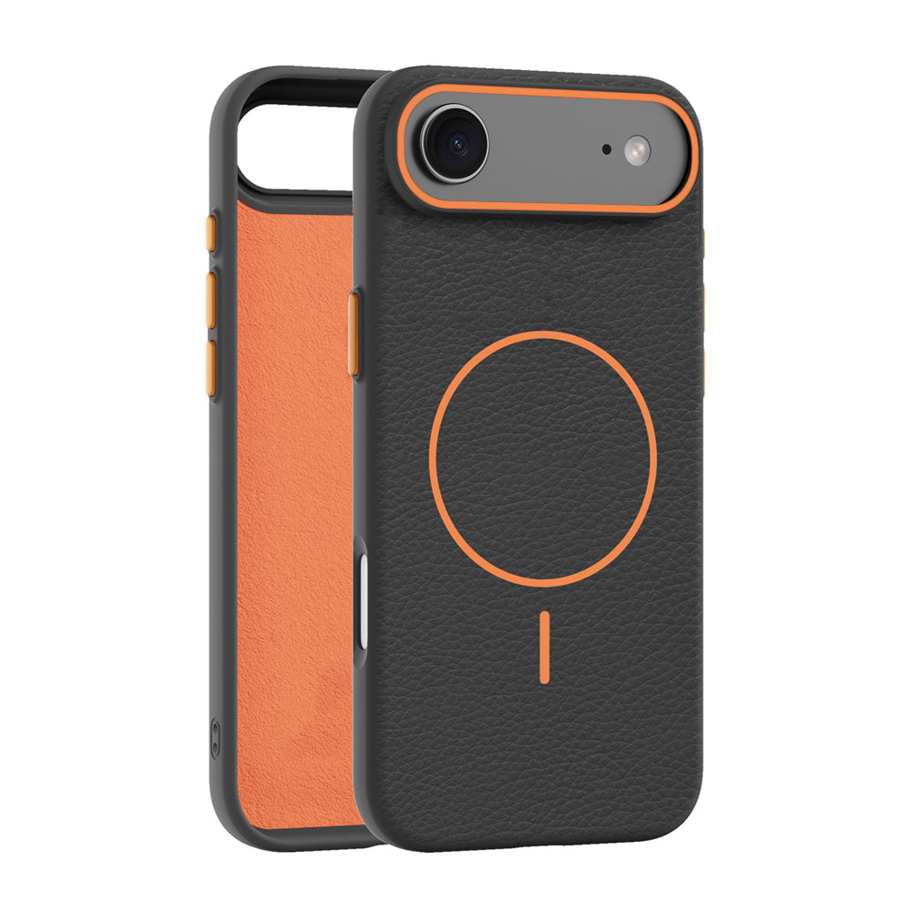 Black & Orange Faux Leather MagSafe Case (iPhone Air)
