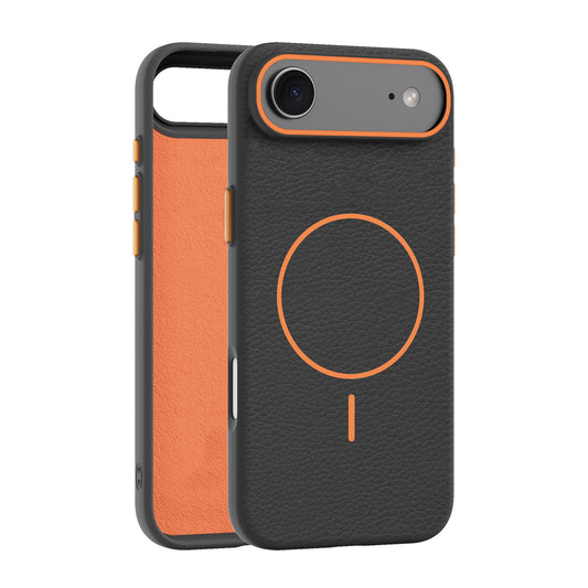 Black & Orange Faux Leather MagSafe Case (iPhone Air)