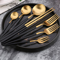 Black Rounded Utensils Set 24 Piece Set