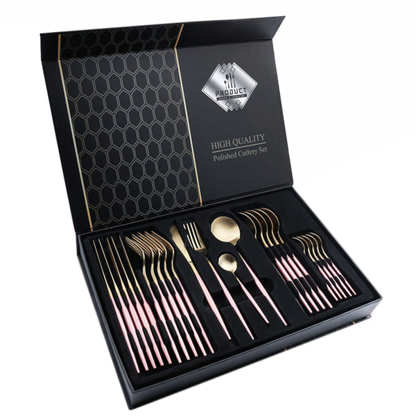 Pink Rounded Utensils Set 24 Piece Set